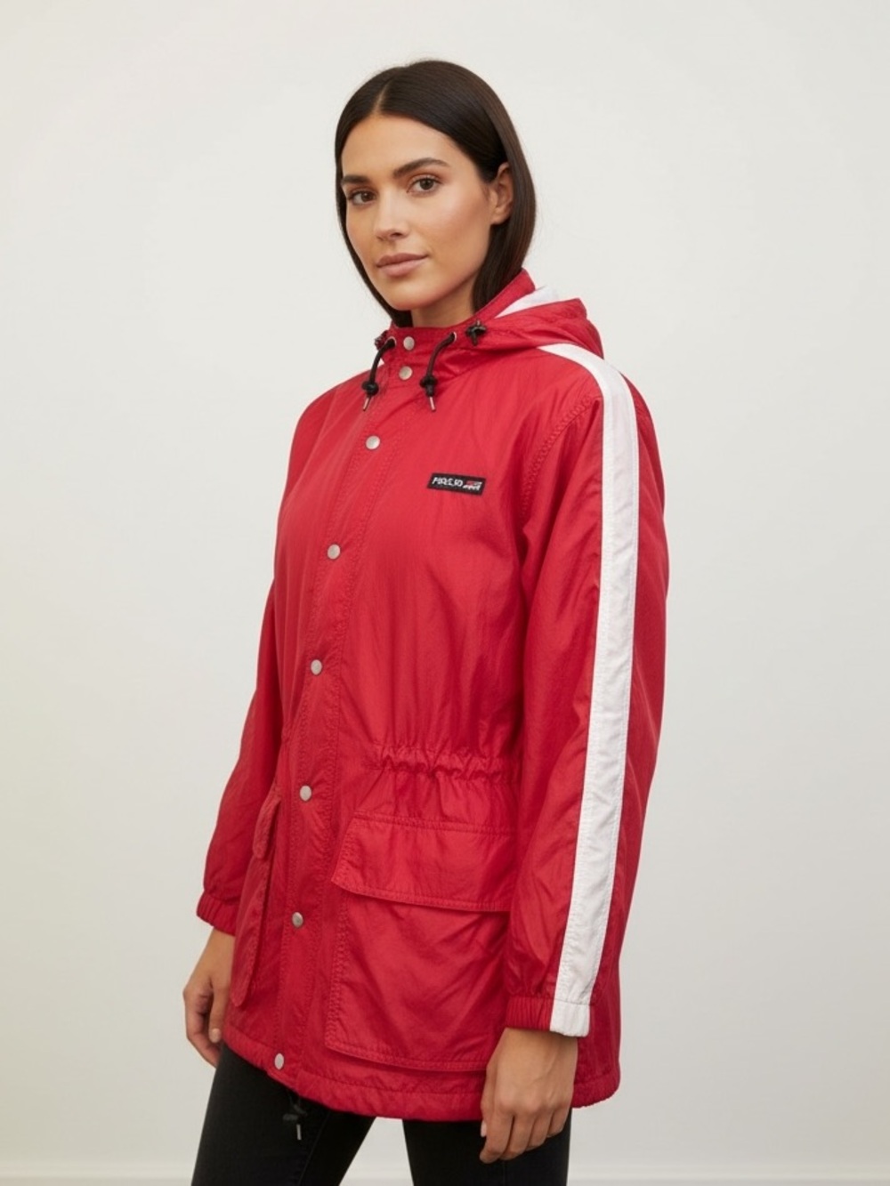 Vintage Polo Ralph Lauren Red Hooded Parka Jacket with White Stripe and Polo Log